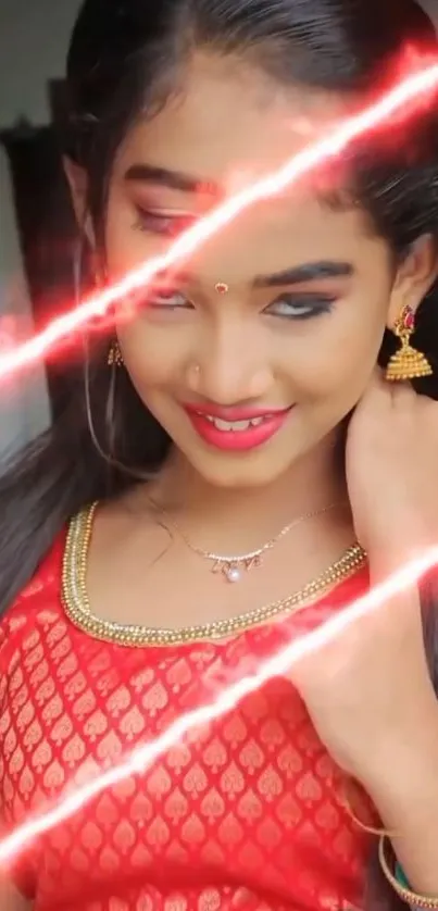 Stylish portrait with vibrant laser effects