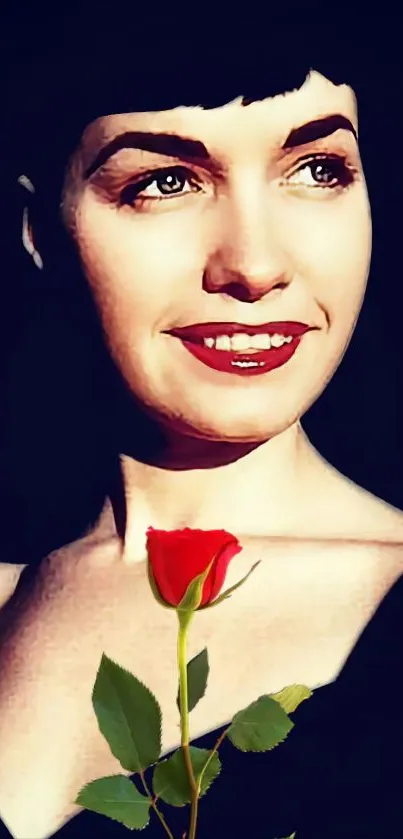 Elegant woman with red rose portrait.