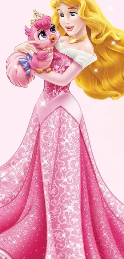 Elegant princess with a cute pet in a pink gown art.