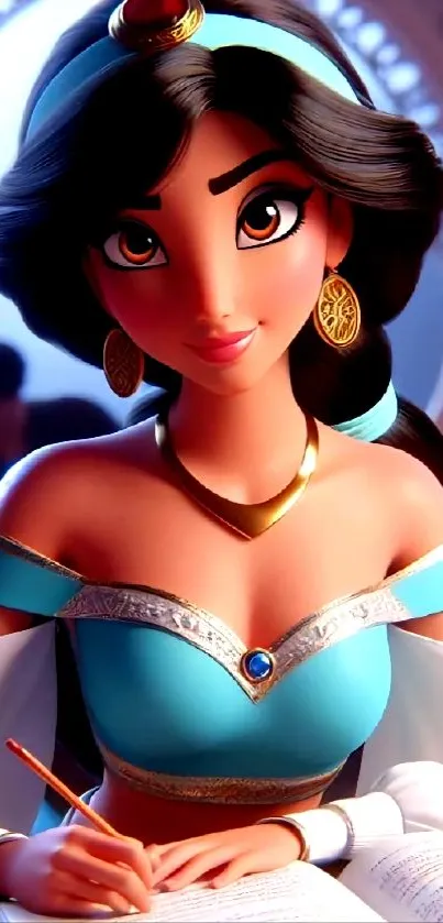 Beautiful princess character with elegant design and vibrant colors for mobile wallpaper.