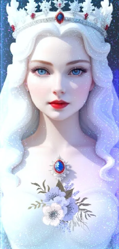 Elegant princess in fantasy art with crown and floral detail on white background.