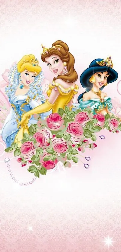 Elegant princesses with floral art background.