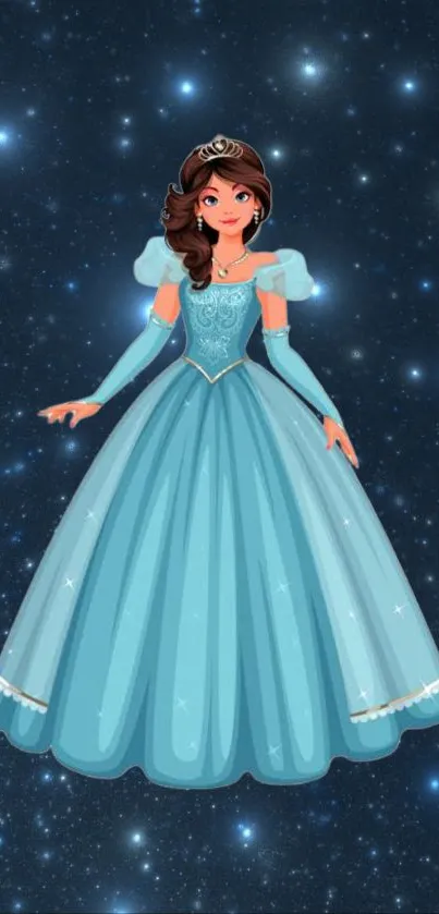 Princess in blue dress with galaxy background wallpaper.