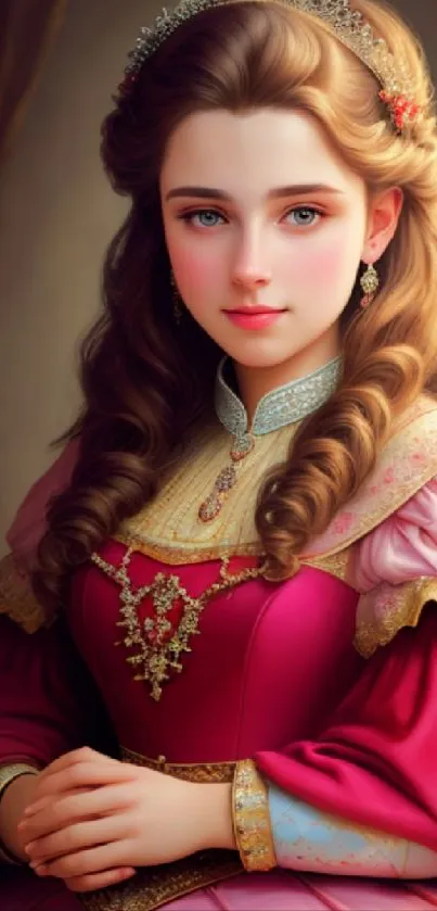 A beautifully detailed portrait of a princess in a crimson red Victorian dress.