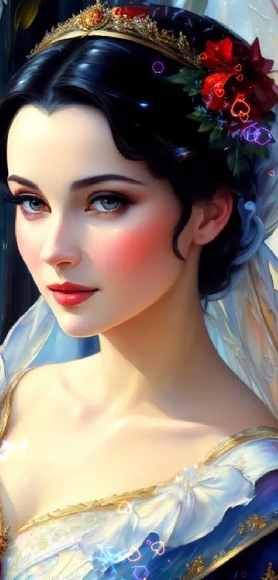 Elegant princess portrait with colorful attire.