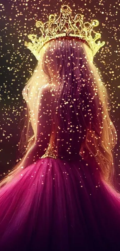 Silhouette of a princess with a glowing crown on a deep purple background.