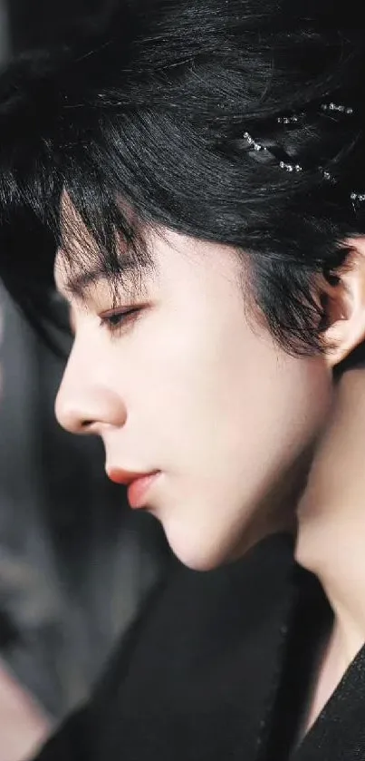 Elegant profile portrait mobile wallpaper.
