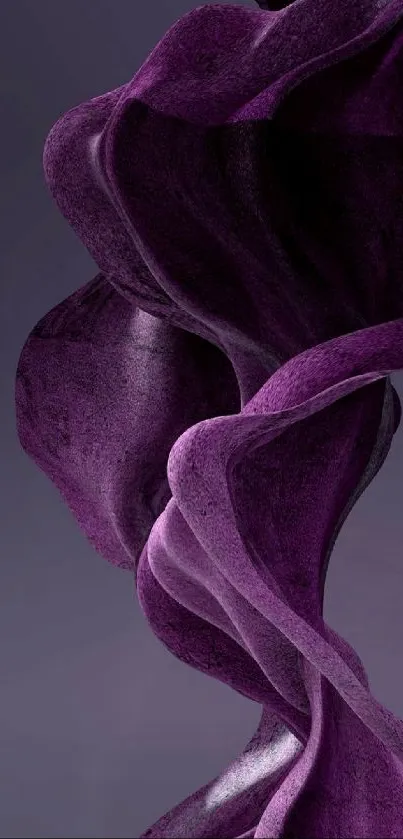 Purple abstract design with flowing curves on a dark background.