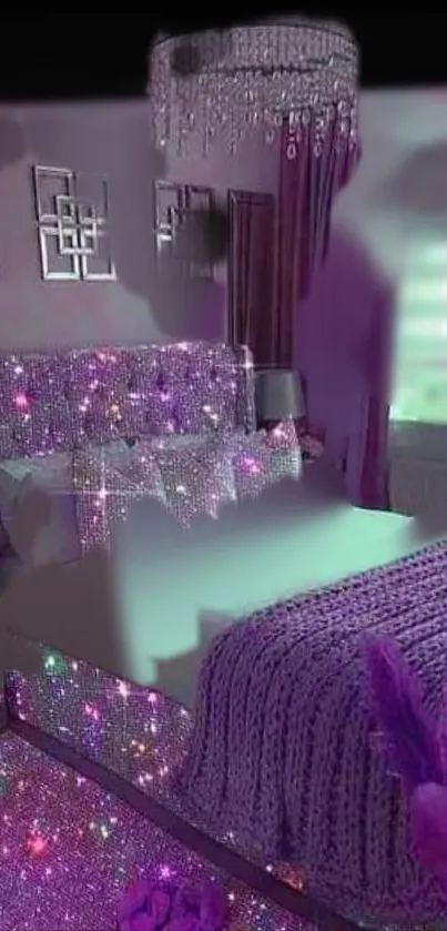 Luxurious purple bedroom decor wallpaper with elegant details.