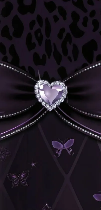 Elegant purple bow with jewel heart and butterflies.