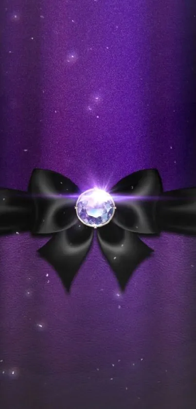 Purple wallpaper with black bow and gemstone.