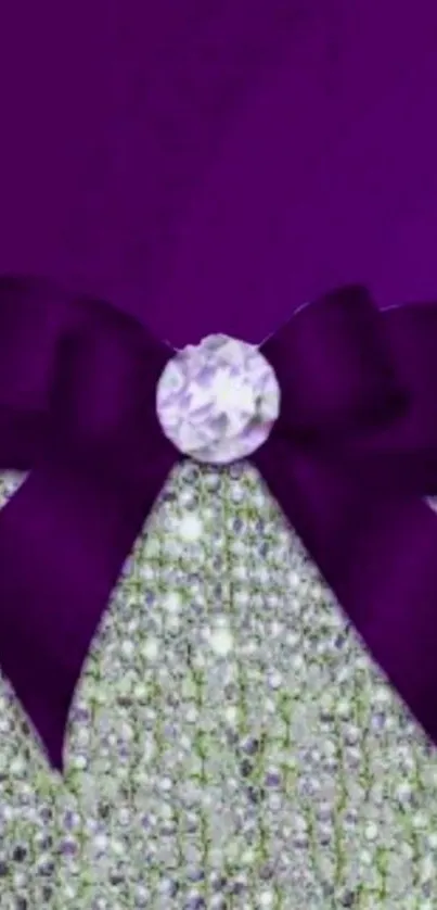 Elegant mobile wallpaper with a purple bow and diamond accents.