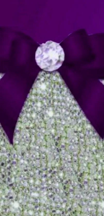 Elegant wallpaper with purple bow and diamond texture.
