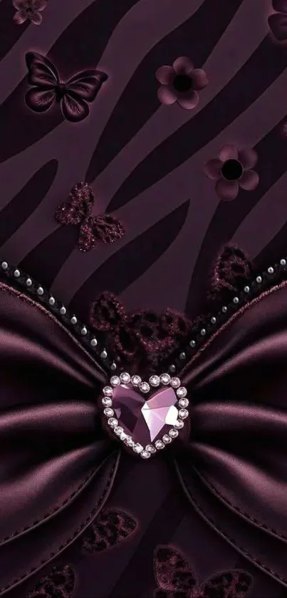 Luxurious purple wallpaper with bow and jeweled heart design.