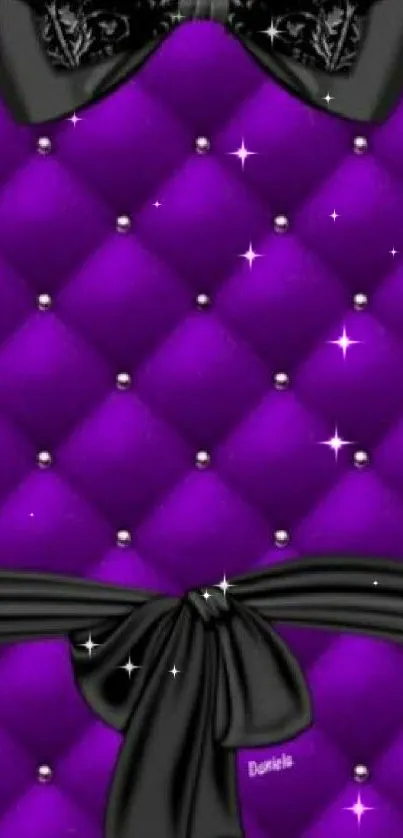 Elegant purple wallpaper with black bow design.