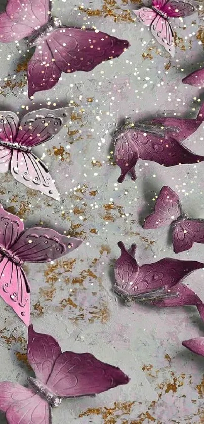 Purple butterflies on textured background wallpaper.