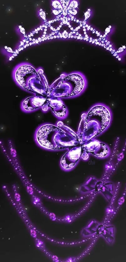 Purple butterfly and tiara wallpaper with jewels and sparkle.