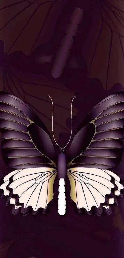 Elegant mobile wallpaper of a purple butterfly with intricate designs.