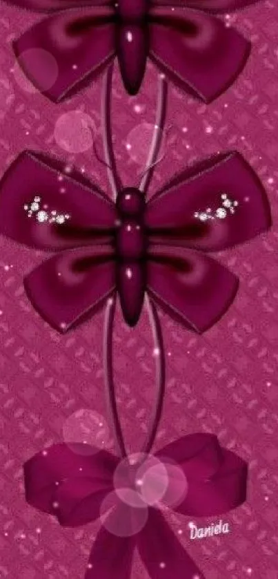 Purple butterfly and ribbon wallpaper with jewel accents.