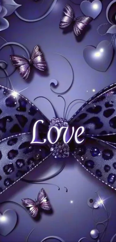 Purple bow and butterfly mobile wallpaper design.