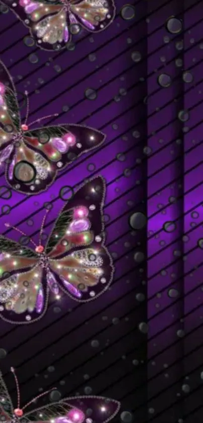 Purple butterfly wallpaper with sparkling details on a dark background.