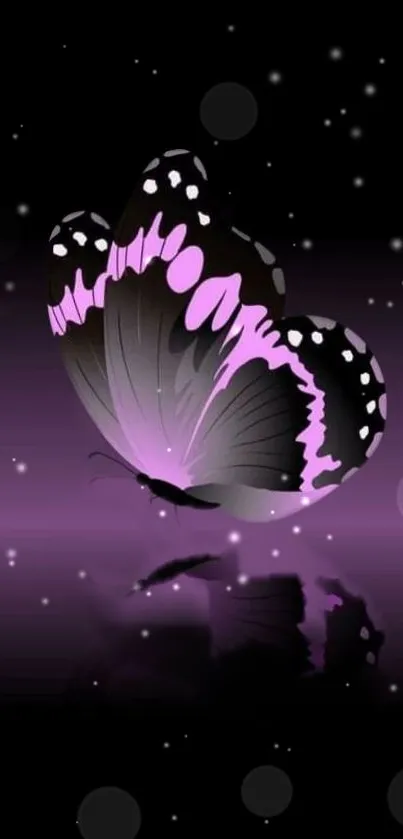 Elegant purple butterfly with a glowing aura on a dark background.