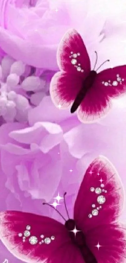 Purple butterflies on floral background mobile wallpaper.