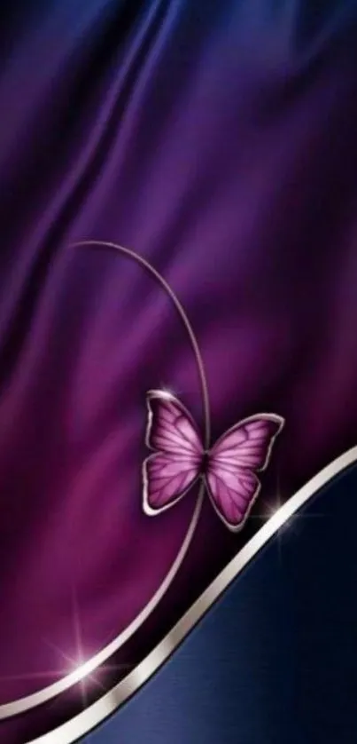 Elegant purple butterfly on a silky background wallpaper.