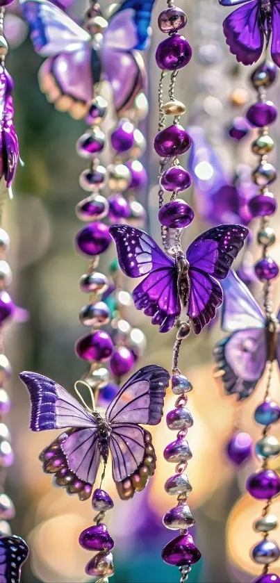 Purple butterflies and beads mobile wallpaper with elegant design.