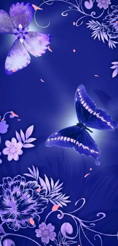 Purple butterfly wallpaper with floral design and glowing accents.