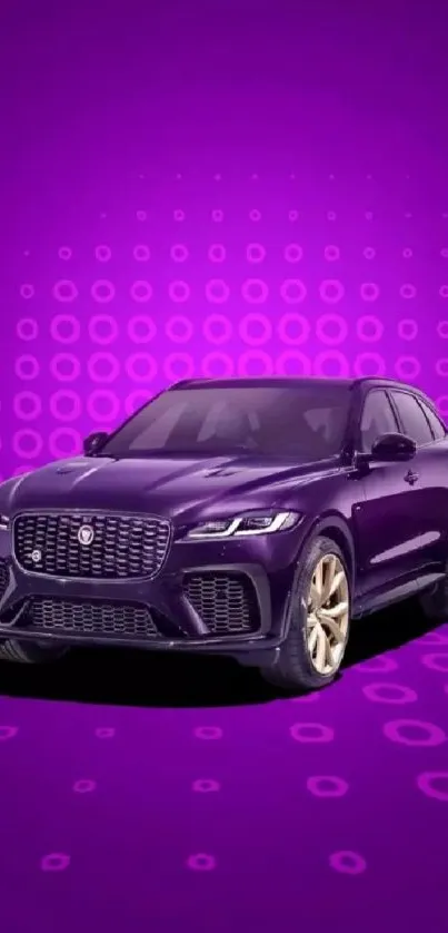 Purple car with sleek design on vibrant background.