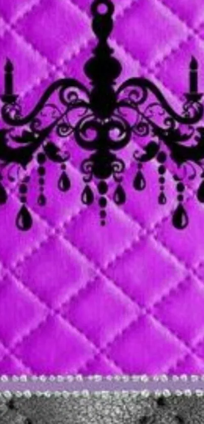 Elegant purple wallpaper with black chandelier design.