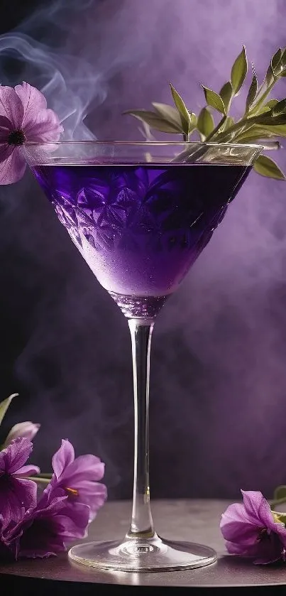 Purple cocktail with floral accents wallpaper.