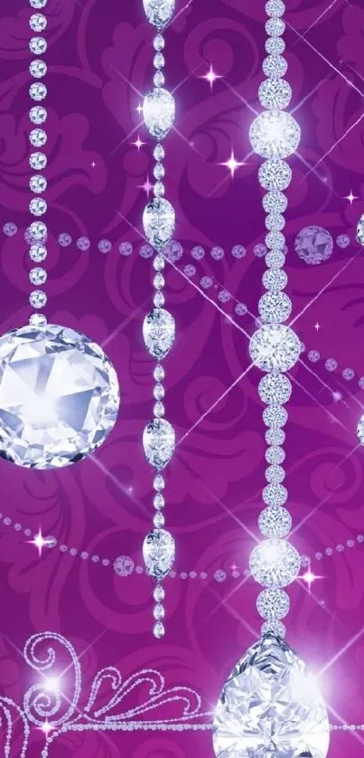 Sparkling purple diamond wallpaper with elegant design and gemstones.