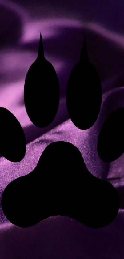 Purple silk background with black paw print design.