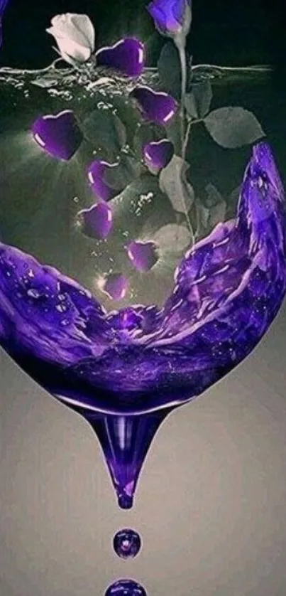 Elegant purple liquid glass with floral art design for mobile wallpaper.