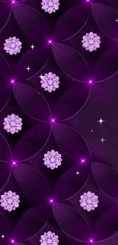 Elegant purple floral wallpaper design with glowing accents.