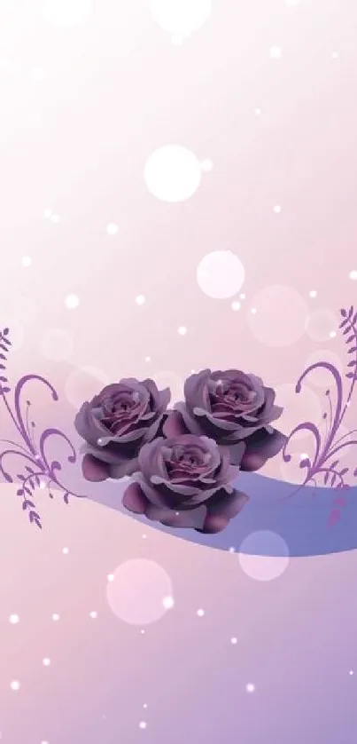 Elegant purple floral mobile wallpaper design with roses on a soft lavender background.