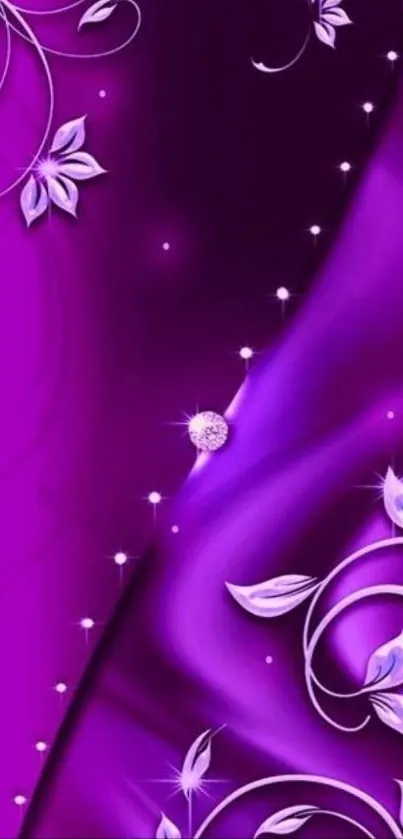 Purple floral wallpaper with elegant swirls and flower accents.