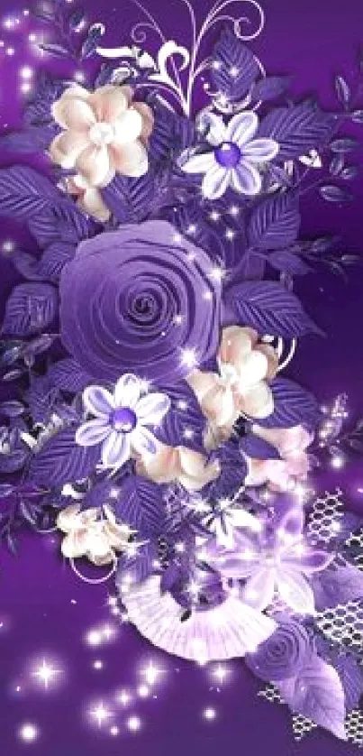 Elegant purple floral wallpaper with flowers and vibrant design.