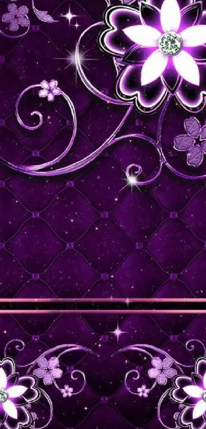 Elegant purple floral wallpaper with intricate designs.