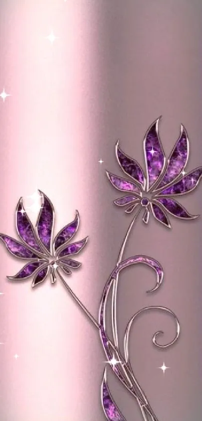 Purple floral design on soft pink background.