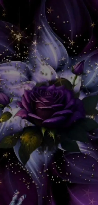 Elegant purple rose with starry background