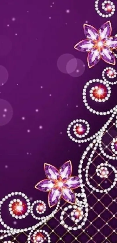 Elegant purple wallpaper with jeweled floral design.