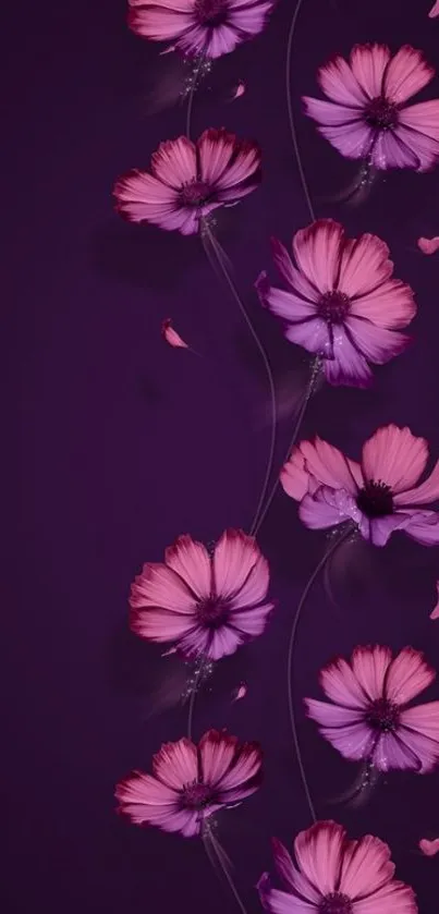 Beautiful dark purple wallpaper with elegant flowers.