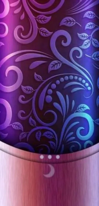 Elegant purple and blue floral mobile wallpaper with artistic swirls.