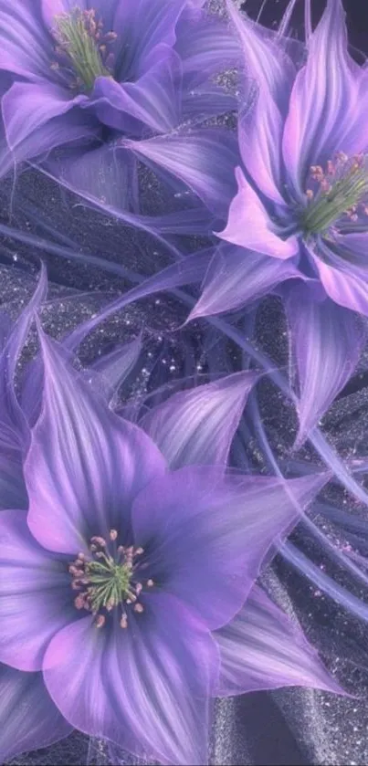 Elegant purple floral wallpaper with intricate design.