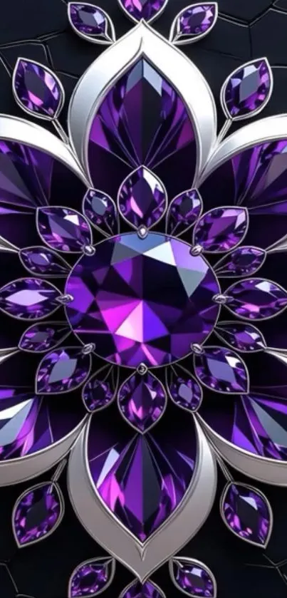 Purple gemstone with intricate silver outline design.