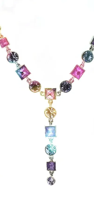 Elegant necklace with purple gems on a white background.