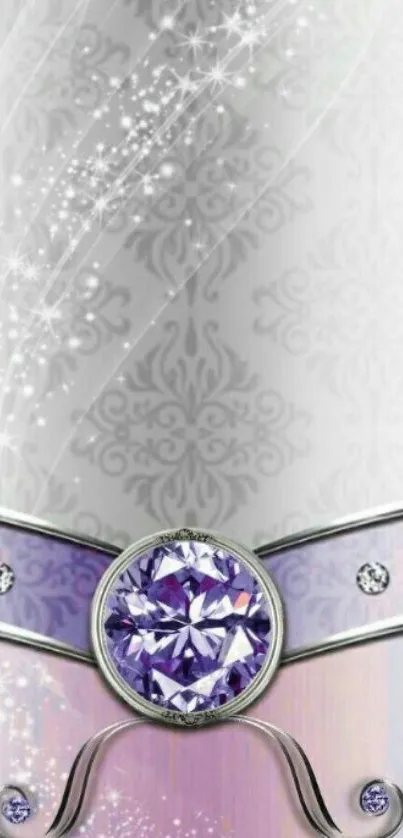 Elegant wallpaper with purple gem and sparkling accents.